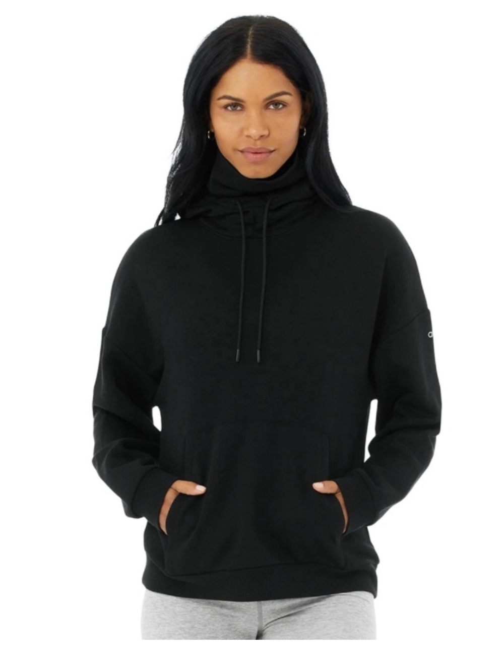 ALO Yoga Black Long Sleeve Cotton Blend Hood Mask Protection Hoodie Sweatshirt L